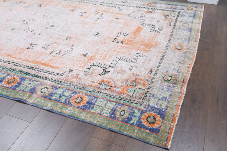 Antique Anatolian Distressed Neutral & Orange Area Rug