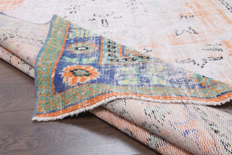 Antique Anatolian Distressed Neutral & Orange Area Rug