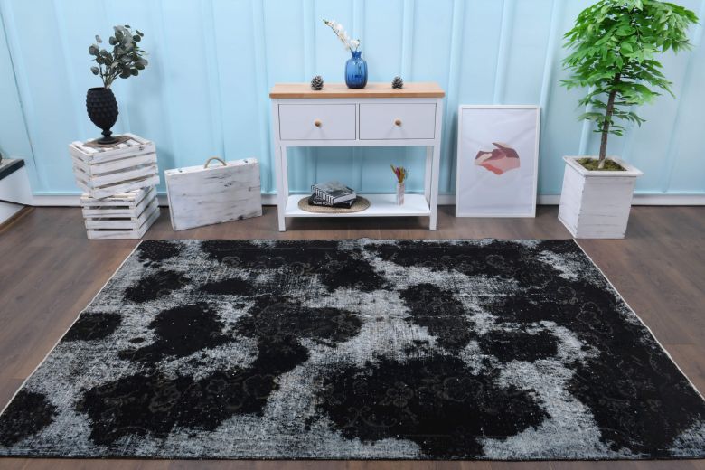 Vintage Distressed Black Rug