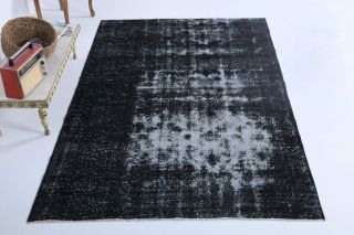 Vintage Turkish Black Area Anatolian Rug - Thumbnail