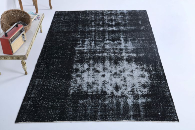Vintage Turkish Black Area Anatolian Rug