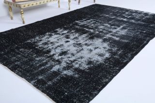 Vintage Turkish Black Area Anatolian Rug - Thumbnail