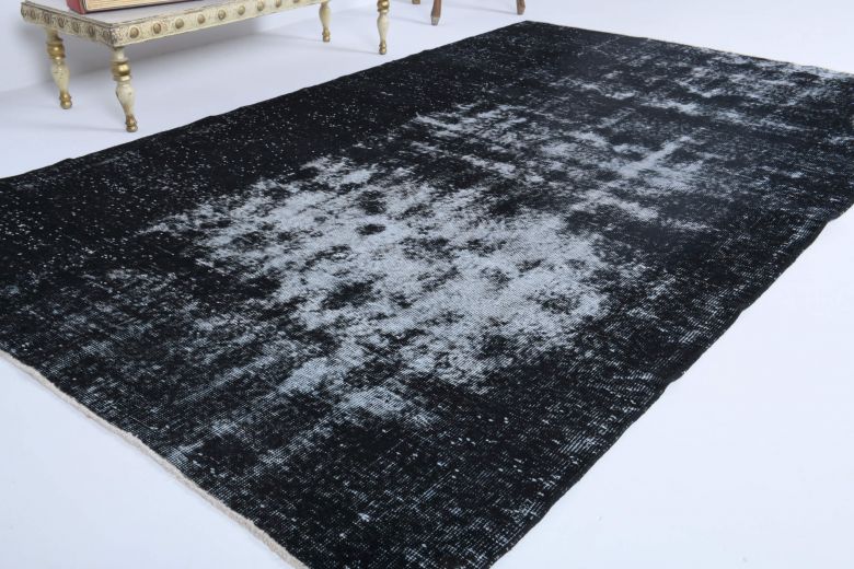 Vintage Turkish Black Area Anatolian Rug