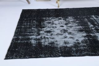 Vintage Turkish Black Area Anatolian Rug - Thumbnail
