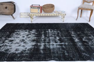 Vintage Turkish Black Area Anatolian Rug - Thumbnail