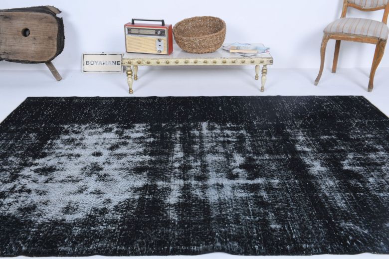 Vintage Turkish Black Area Anatolian Rug