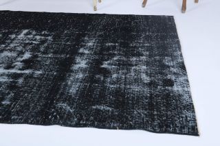 Vintage Turkish Black Area Anatolian Rug - Thumbnail