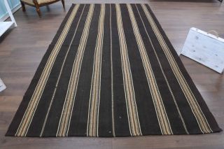 Black Striped Flatweave Carpet - Thumbnail