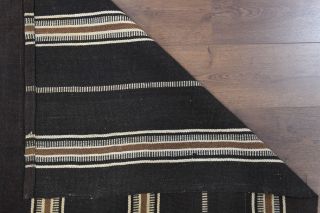 Black Striped Flatweave Carpet - Thumbnail