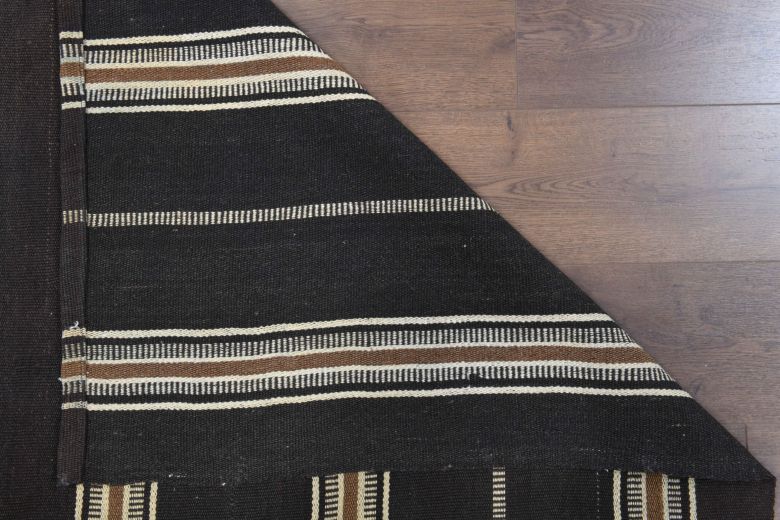 Black Striped Flatweave Carpet