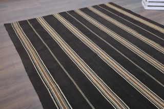 Black Striped Flatweave Carpet - Thumbnail