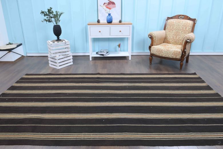 Black Striped Flatweave Carpet