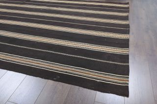 Black Striped Flatweave Carpet - Thumbnail