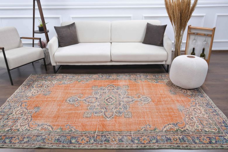 Orange Anatolian Oriental Vintage Area Rug