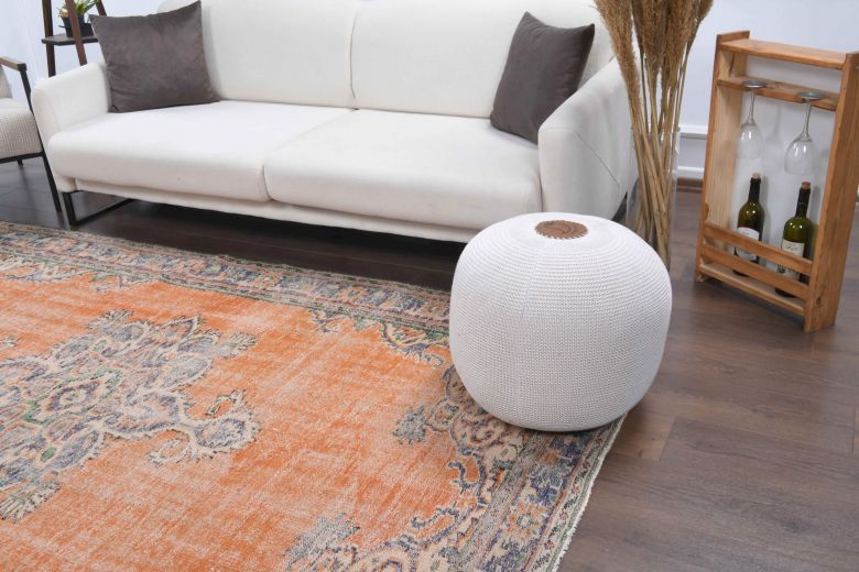 Orange Anatolian Oriental Vintage Area Rug