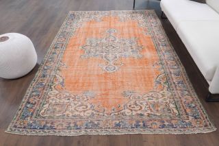 Orange Anatolian Oriental Vintage Area Rug - Thumbnail