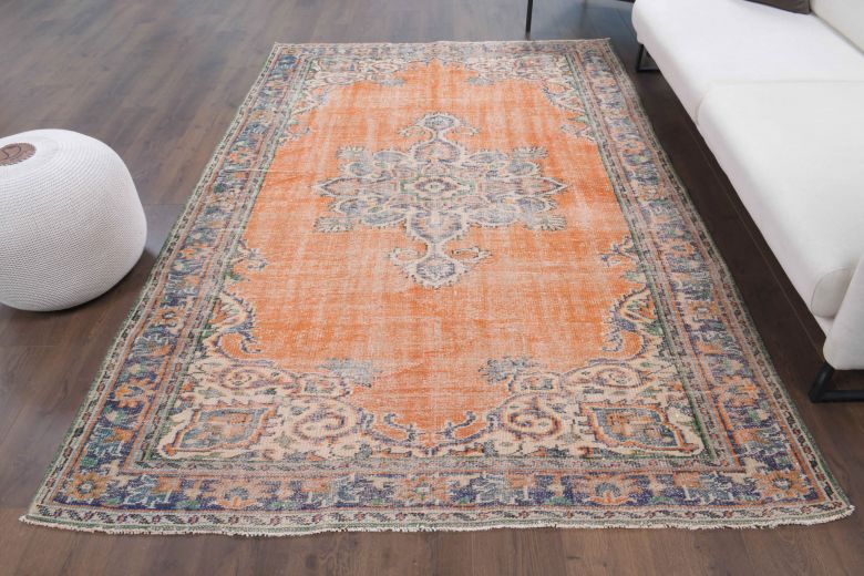 Orange Anatolian Oriental Vintage Area Rug