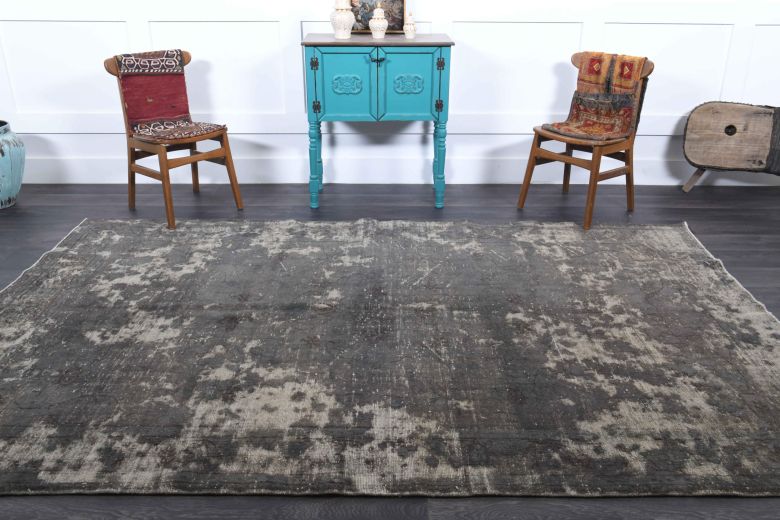 Distressed Black Anatolian Vintage Area Rug