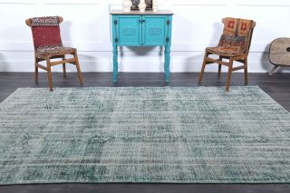 Distressed Vintage Green Rug - Thumbnail