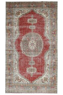 1960s- Red Colored - Medallion - Vintage Rug - Thumbnail
