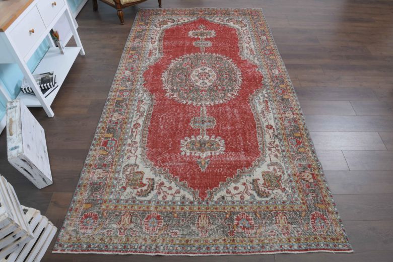 1960s- Red Colored - Medallion - Vintage Rug