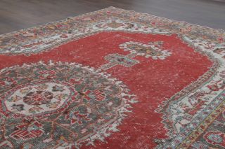 1960s- Red Colored - Medallion - Vintage Rug - Thumbnail