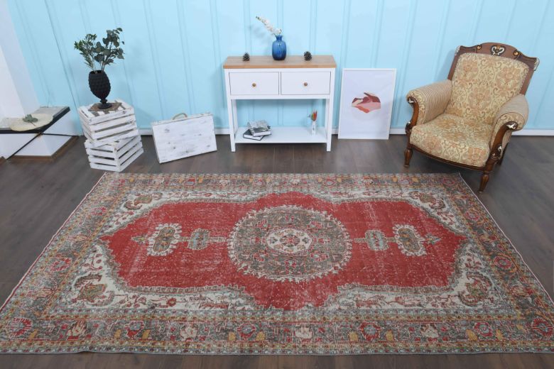 1960s- Red Colored - Medallion - Anatolian Vintage Rug