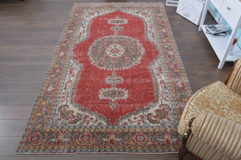 1960s- Red Colored - Medallion - Anatolian Vintage Rug