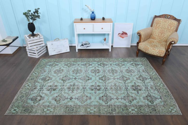 Mint Floral - Vintage Area Hereke Rug