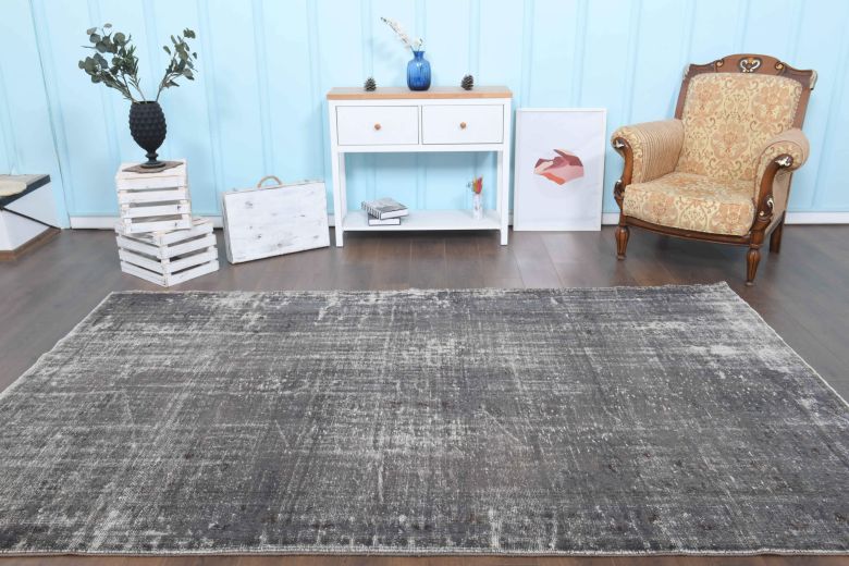 Solid Gray Vintage Area Anatolian Rug