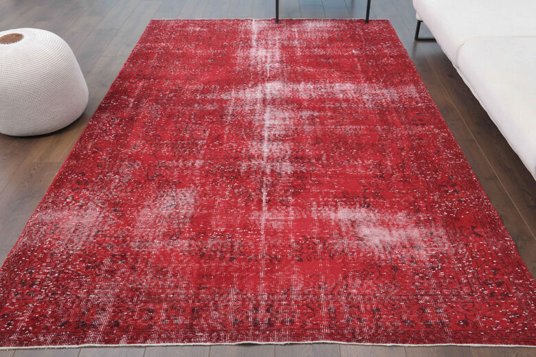 1970s Overyded Red Anatolian Carpet