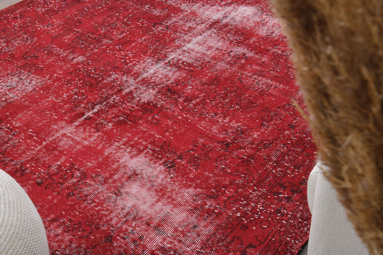 1970s Overyded Red Anatolian Carpet