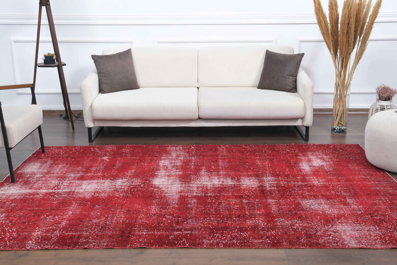 1970s Overyded Red Anatolian Carpet
