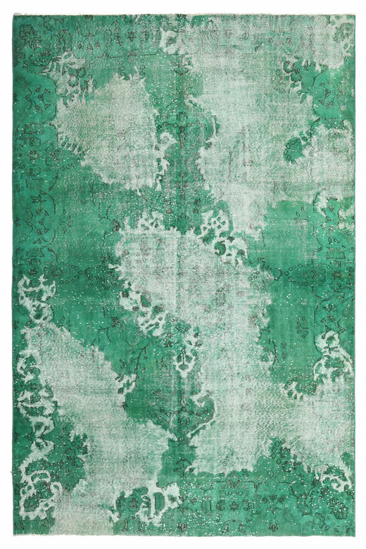 Overdyed Distressed Green Vintage Carpet