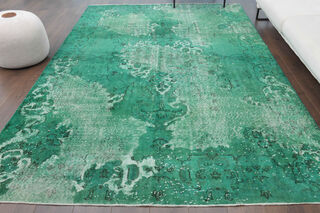 Overdyed Distressed Green Vintage Carpet - Thumbnail