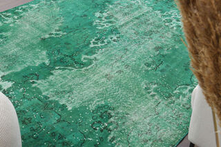Overdyed Distressed Green Vintage Carpet - Thumbnail