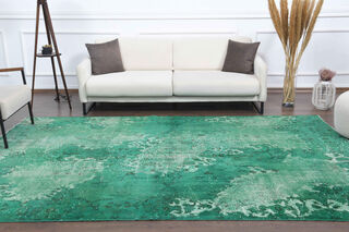 Overdyed Distressed Green Vintage Carpet - Thumbnail