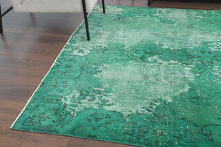 Overdyed Distressed Green Vintage Carpet - Thumbnail