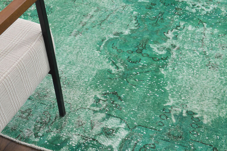 Overdyed Distressed Green Vintage Carpet