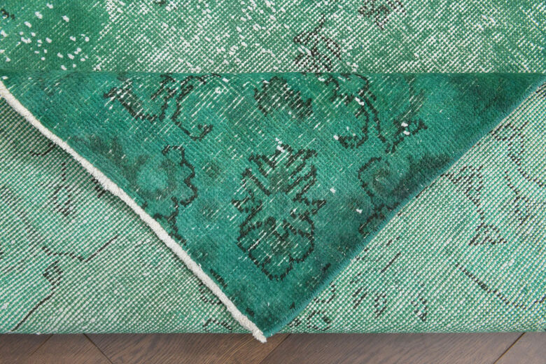 Overdyed Distressed Green Vintage Carpet