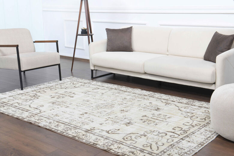 Cream Vintage Anatolian Area Rug