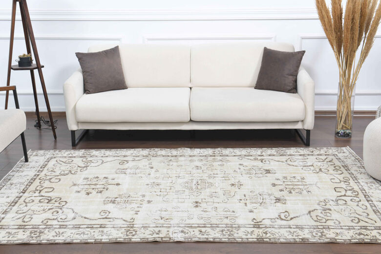 Cream Vintage Anatolian Area Rug