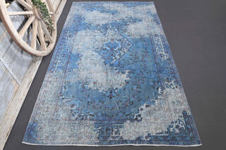 1970's - Blue Distressed Area Rug - Thumbnail