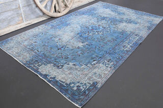 1970's - Blue Distressed Area Rug - Thumbnail