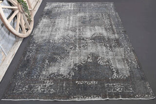 Gray Ethnic Vintage Distressed Anatolian Area Rug - Thumbnail