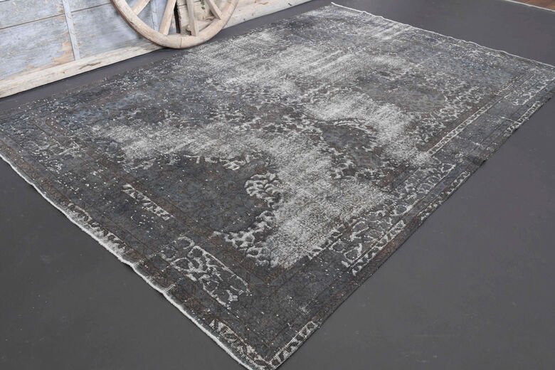 Gray Ethnic Vintage Distressed Anatolian Area Rug