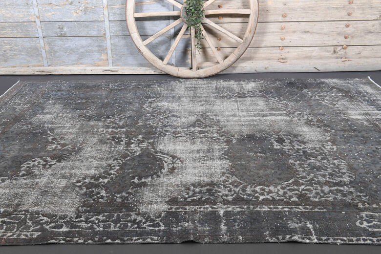 Gray Ethnic Vintage Distressed Anatolian Area Rug