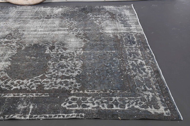 Gray Ethnic Vintage Distressed Anatolian Area Rug