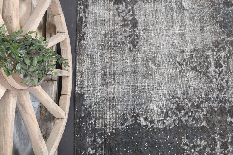 Gray Ethnic Vintage Distressed Anatolian Area Rug