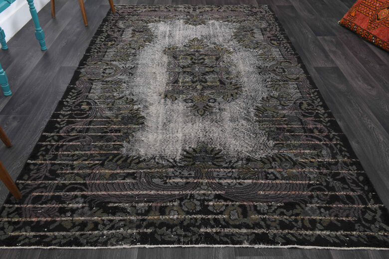 Black Relief - Vintage Area Anatolian Rug